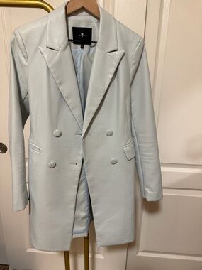 7 For All Mankind Light Blue Double-Breasted Blazer